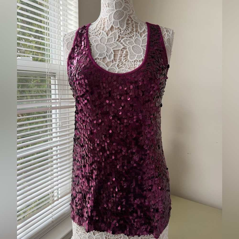 EUC Apt 9 Kohls Sequin Embellished Purple Plum Tank Top Size XL Sparkle Festive
